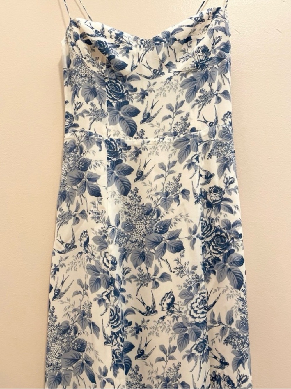 Floral Sweetheart Slip Dress in Blue and Cream - Picture 3 of 6